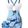 Clothing Retro Stage | 1940S Dolphin Halter One-Piece Swimsuit Blue