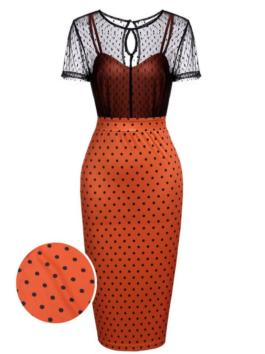 Clothing Retro Stage | 1960S Illusion Bodycon Dress Orange