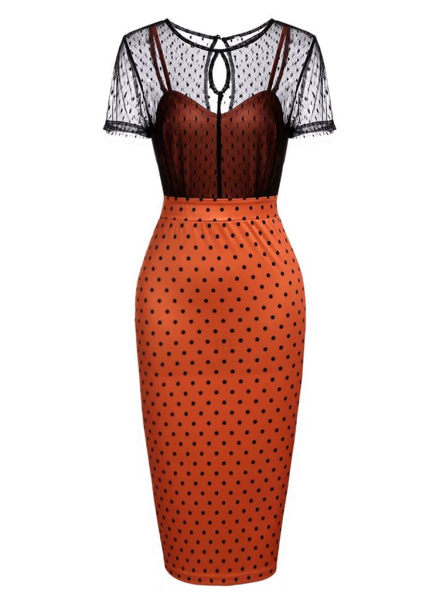 Clothing Retro Stage | 1960S Illusion Bodycon Dress Orange