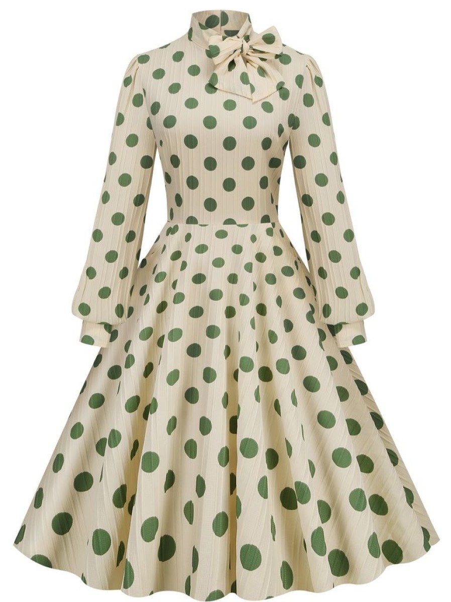 Clothing Retro Stage | 1950S Polka Dots Bowknot Swing Dress