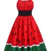 Clothing Retro Stage | 1950S Watermelon Patchwork Dress Red