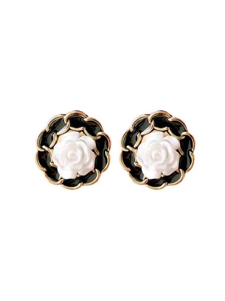 Accessories Retro Stage | Retro Black Shining Rose Earrings