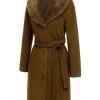 Clothing Retro Stage | [Pre-Sale] 1940S Fur Collar Belted Coat Brown