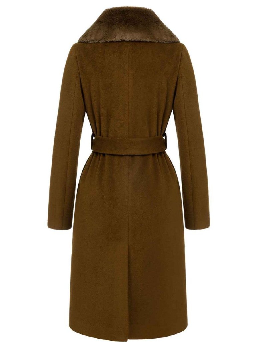 Clothing Retro Stage | [Pre-Sale] 1940S Fur Collar Belted Coat Brown