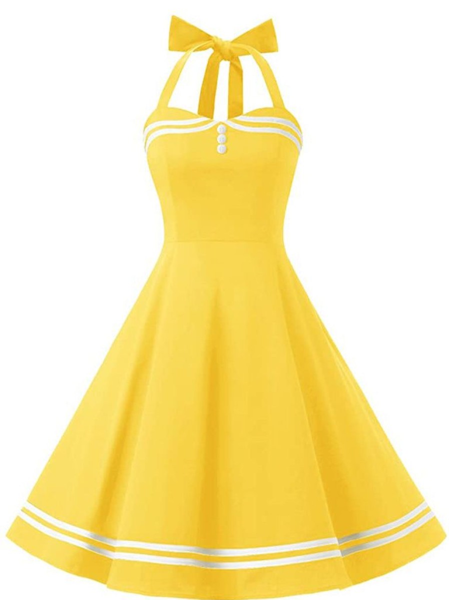 Clothing Retro Stage | 1950S Halter Swing Dress Yellow