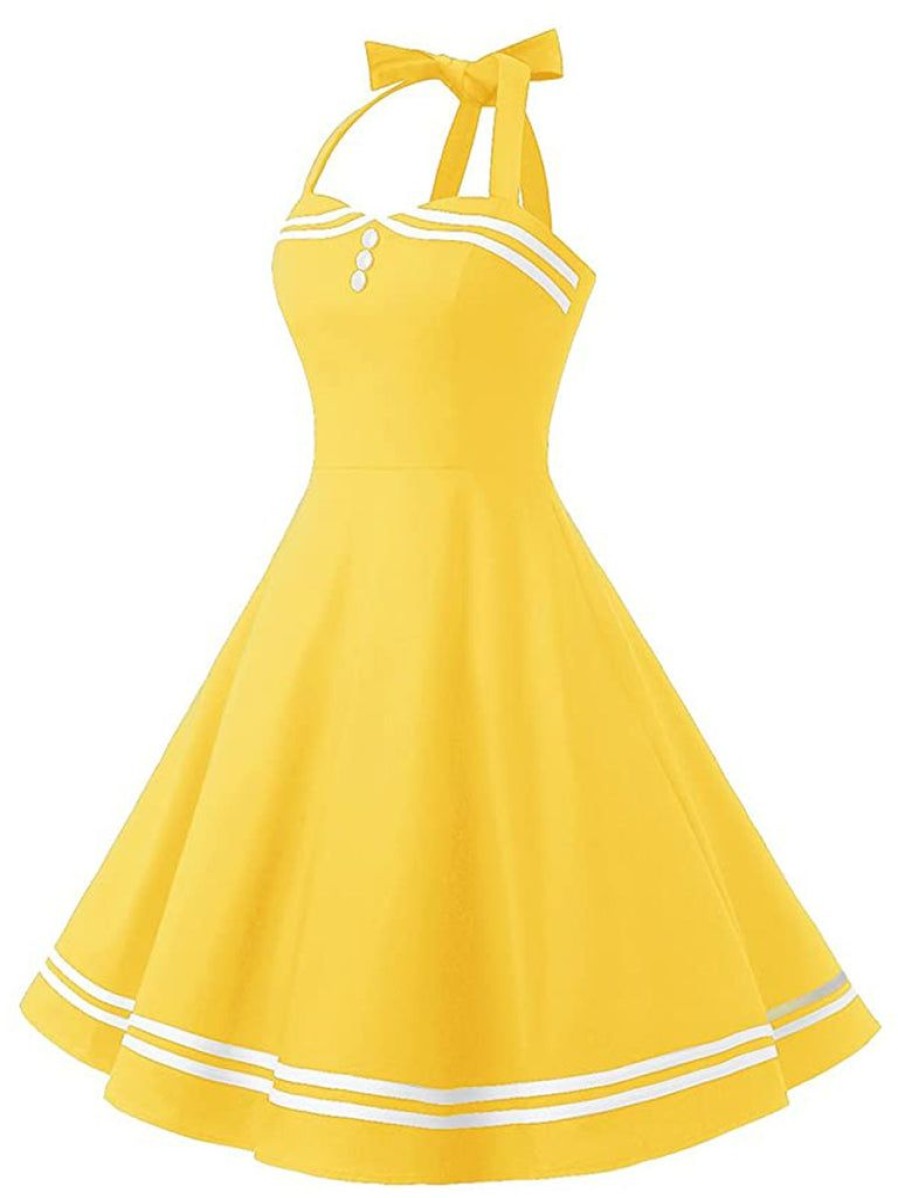 Clothing Retro Stage | 1950S Halter Swing Dress Yellow