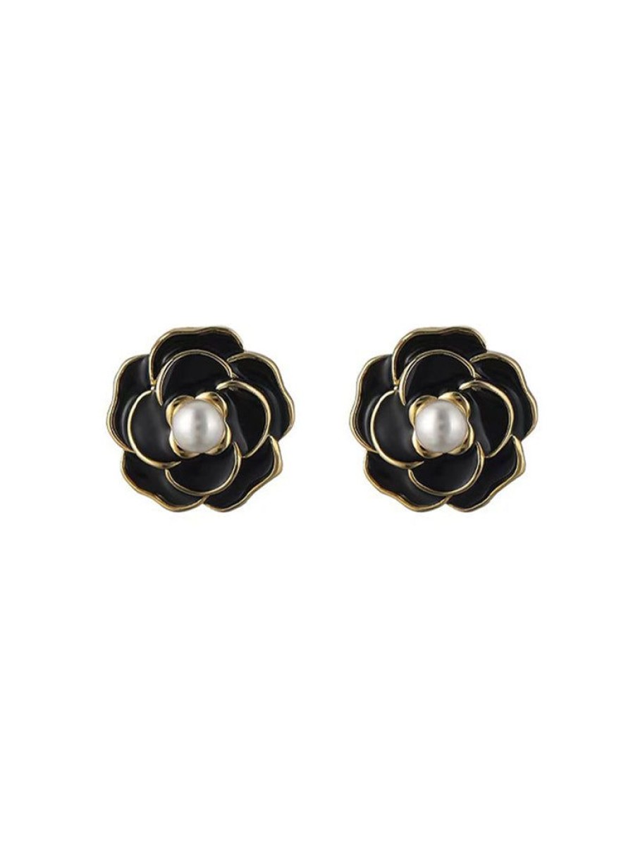 Accessories Retro Stage | Retro Camellia Pearl Stud Earrings