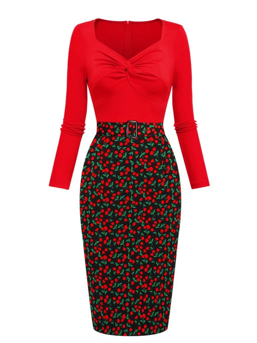 Clothing Retro Stage | [Pre-Sale] 1960S Cherry Vintage Pencil Dress Red