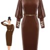 Clothing Retro Stage | [Pre-Sale] 1960S Puff Sleeve Velvet Belted Dress Dark Brown