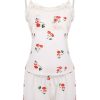 Clothing Retro Stage | Cherry Lace Strap Pajama Set White