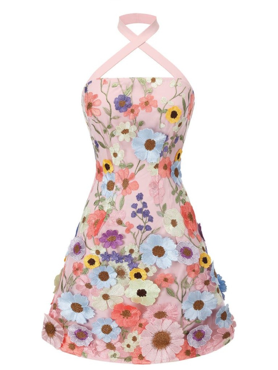 Clothing Retro Stage | 1960S 3D Flower Mini Dress Pale Pink