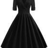 Clothing Retro Stage | 1950S Solid Sweetheart Fold Swing Dress