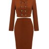 Clothing Retro Stage | 2Pcs 1960S Button Top & Pencil Skirt Brown