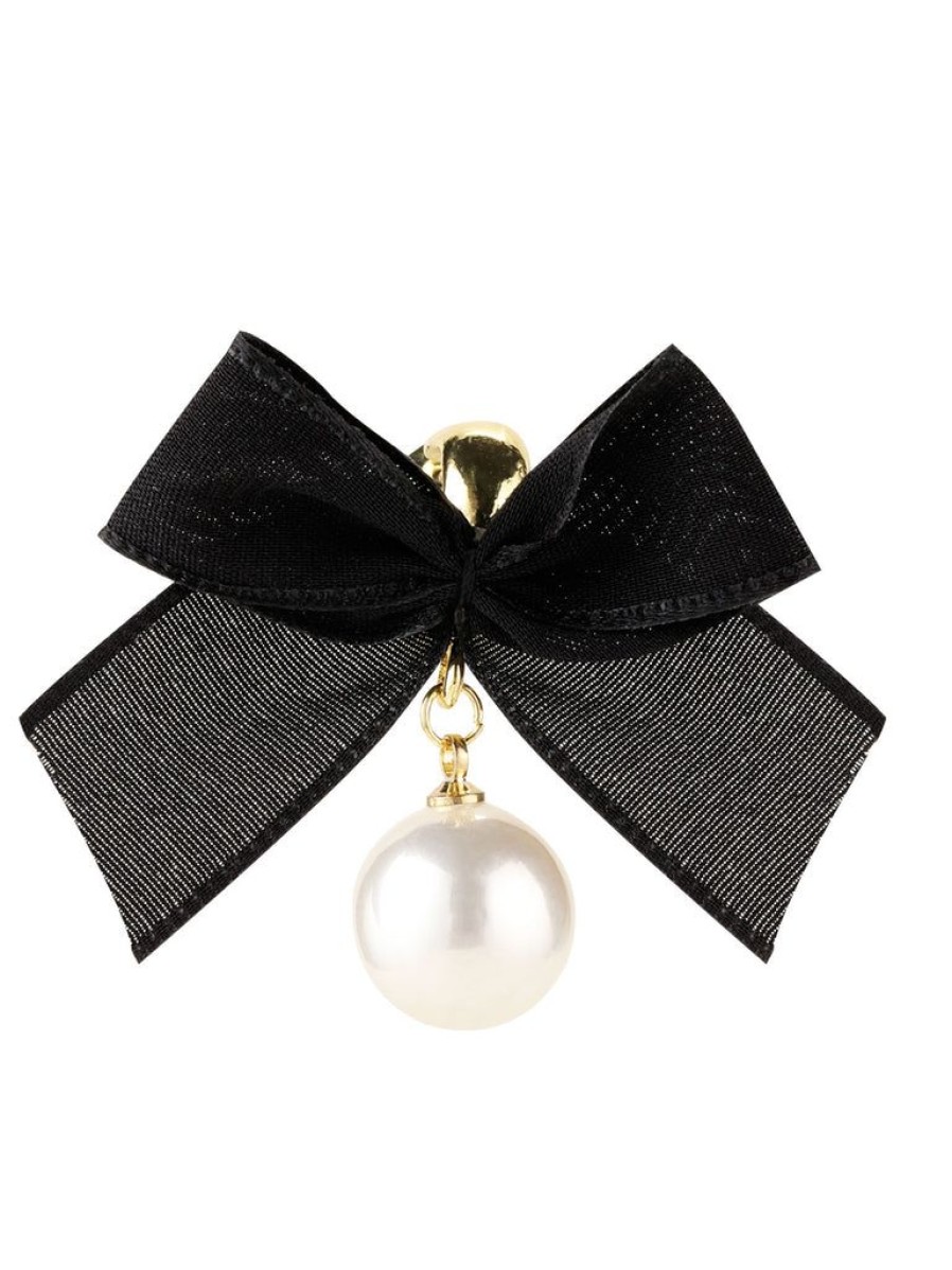 Accessories Retro Stage | Black Bow Pearl Earrings