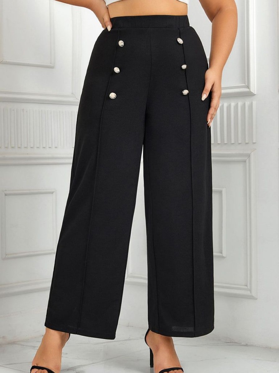 Clothing Retro Stage | [Plus Size] 1930S High Waisted Double Breasted Suit Pants Black