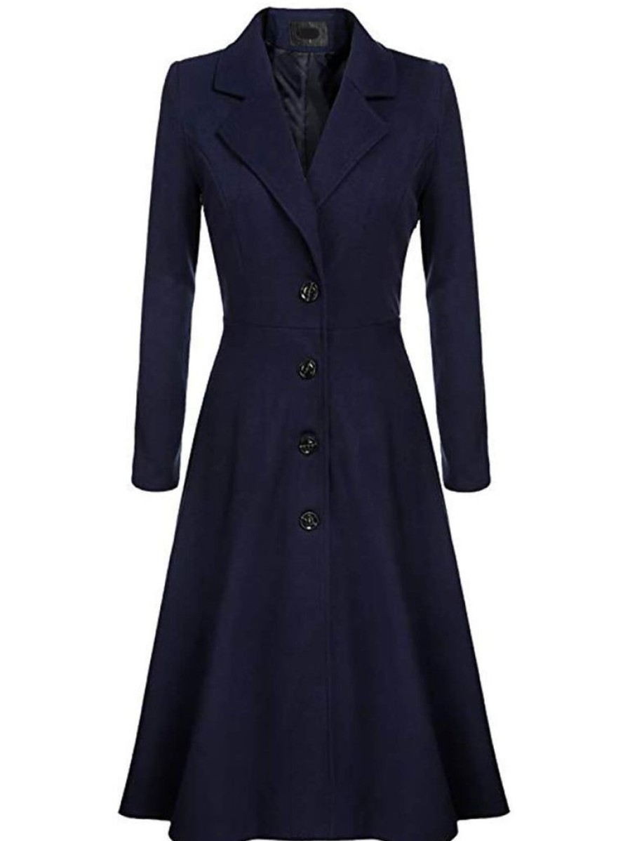 Clothing Retro Stage | 1930S Solid Lapel Long Sleeve Coat