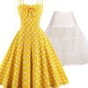 Clothing Retro Stage | 2Pcs Polka Dot 1950S Dress & White Petticoat