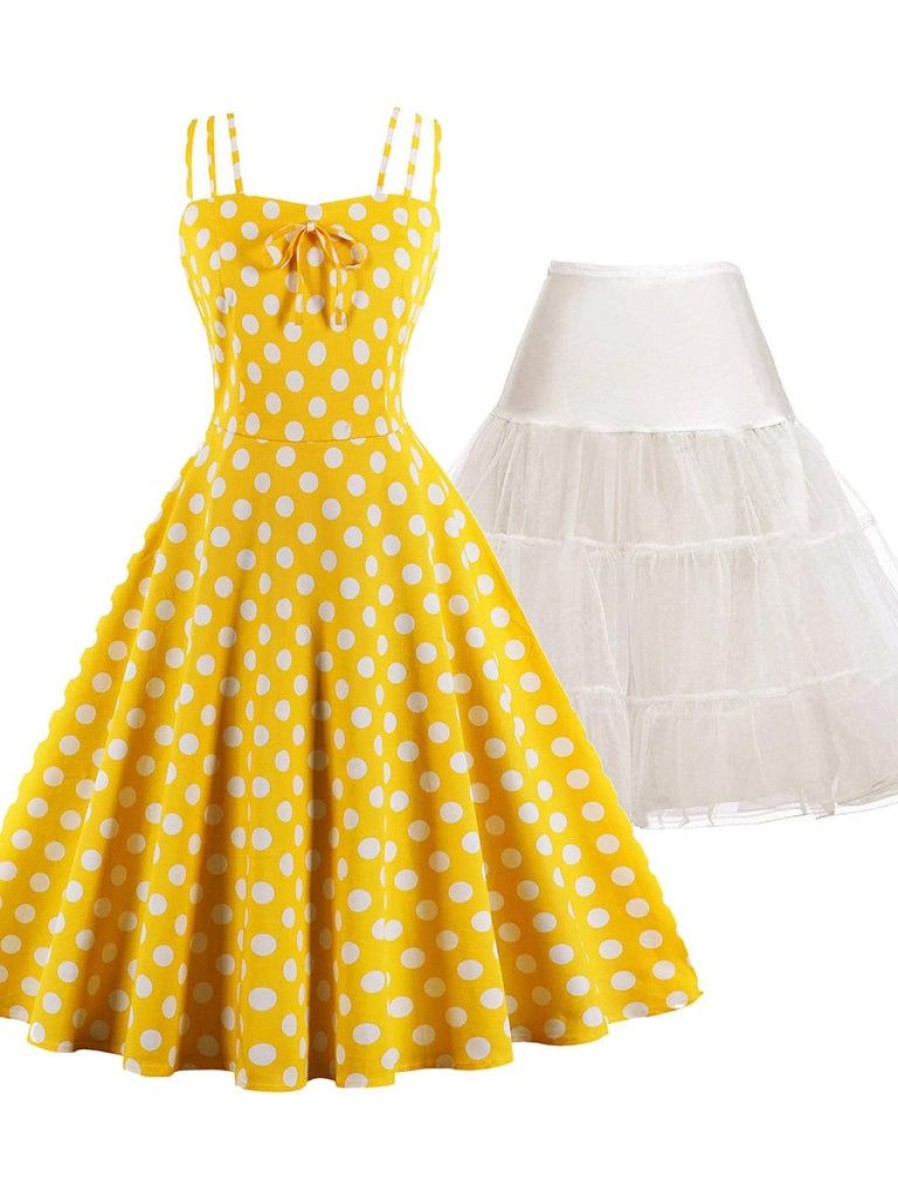 Clothing Retro Stage | 2Pcs Polka Dot 1950S Dress & White Petticoat