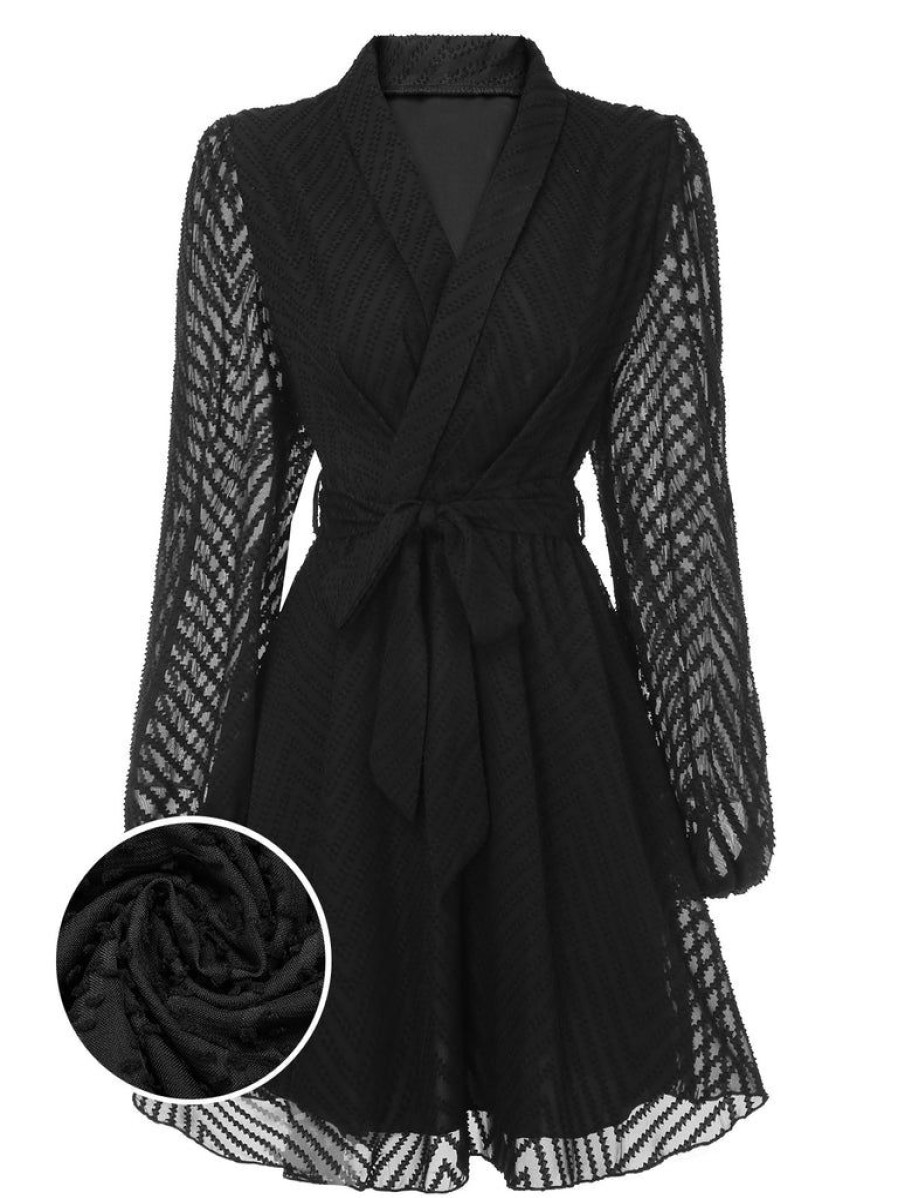 Clothing Retro Stage | Retro Solid 1950S Chiffon Mesh Dress Black