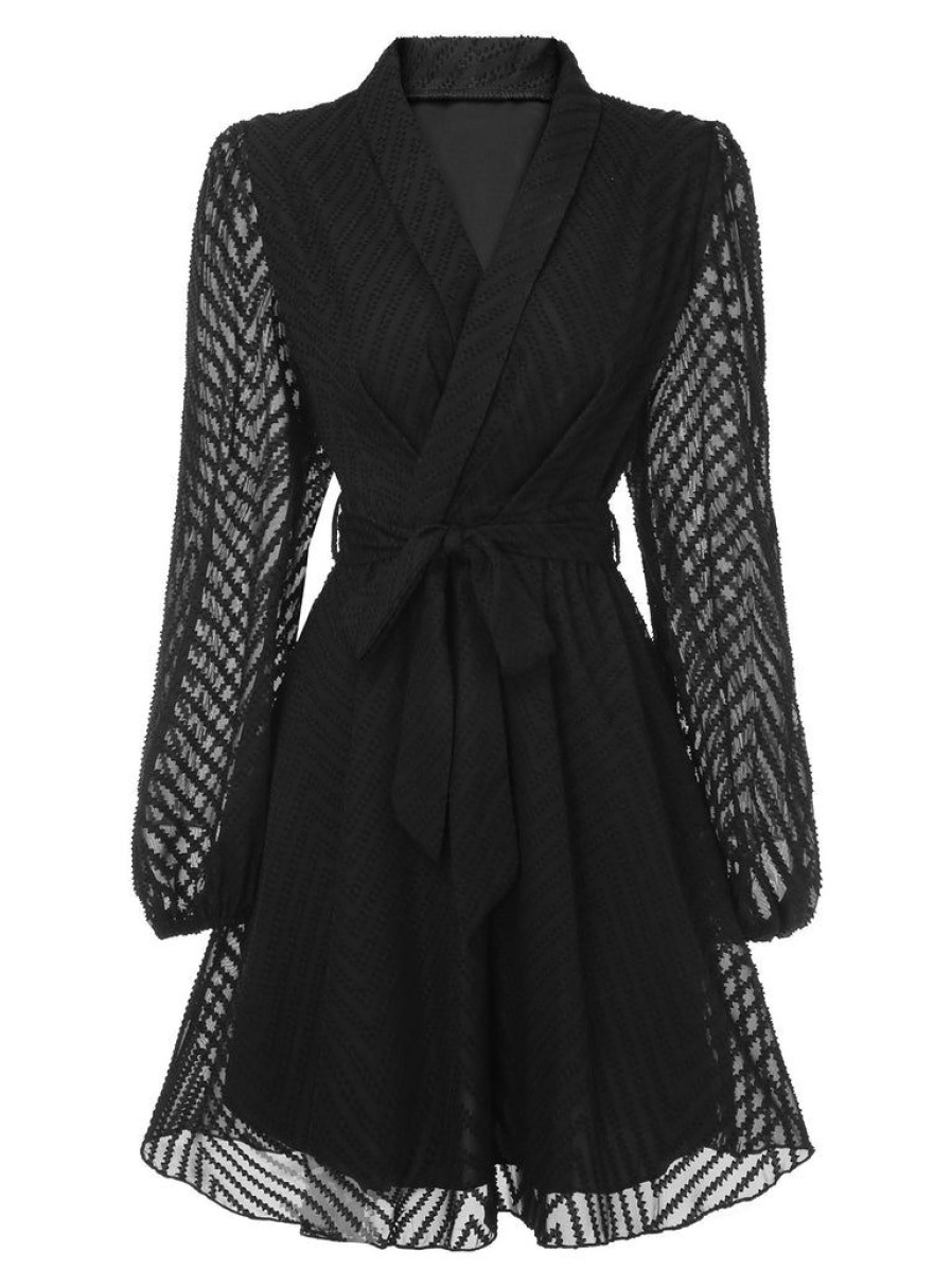 Clothing Retro Stage | Retro Solid 1950S Chiffon Mesh Dress Black