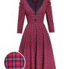 Clothing Retro Stage | 1950S Plaid 3/4 Puff Sleeve Dress Red