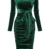 Clothing Retro Stage | 1960S Solid Off-Shoulder Velvet Dress Dark Green