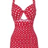 Clothing Retro Stage | 1940S Polka Dot Strap One-Piece Swimsuit Red