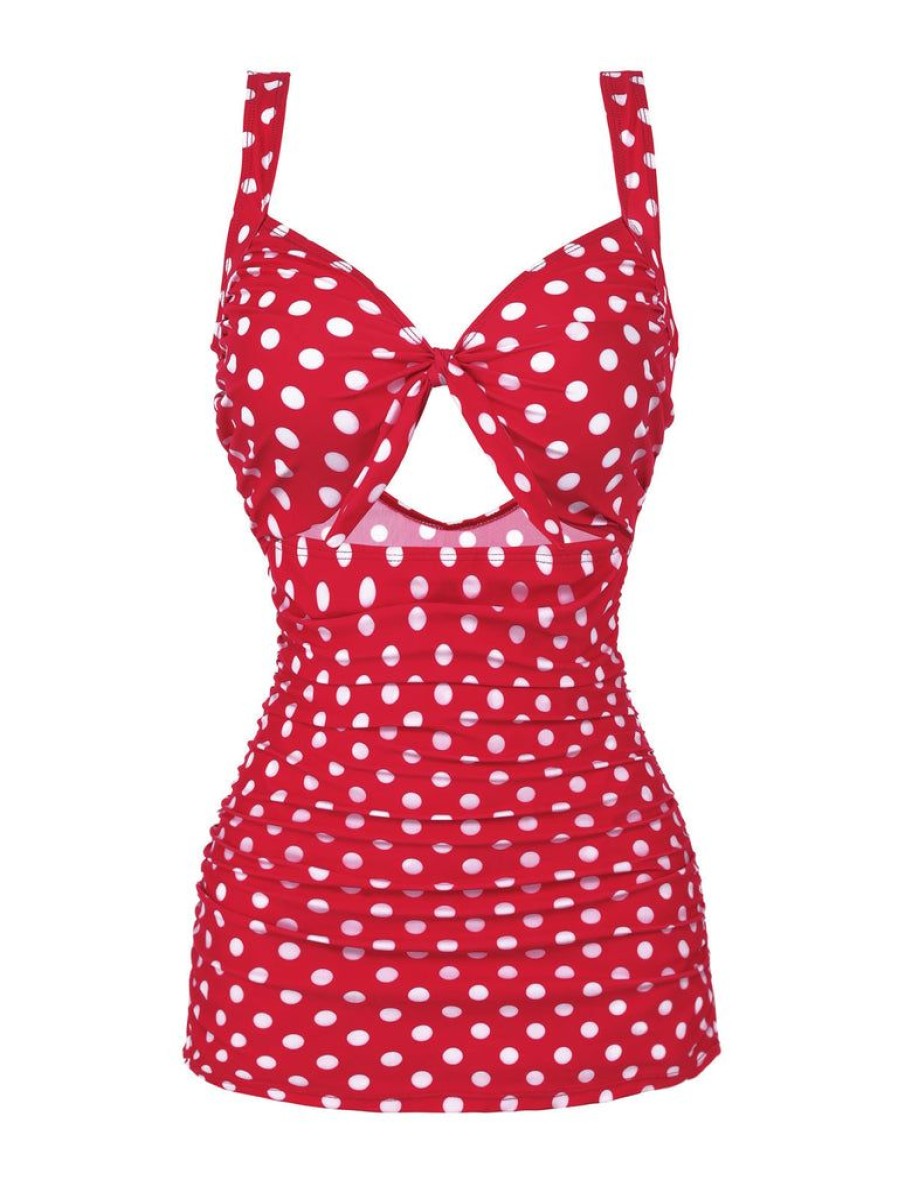 Clothing Retro Stage | 1940S Polka Dot Strap One-Piece Swimsuit Red