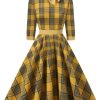 Clothing Retro Stage | 1950S Plaid Bowknot Patchwork Dress