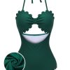 Clothing Retro Stage | 1940S Solid Halter One-Piece Swimsuit Dark Green