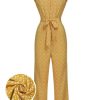 Clothing Retro Stage | 1930S Floral Ruffles Tie Jumpsuit Yellow