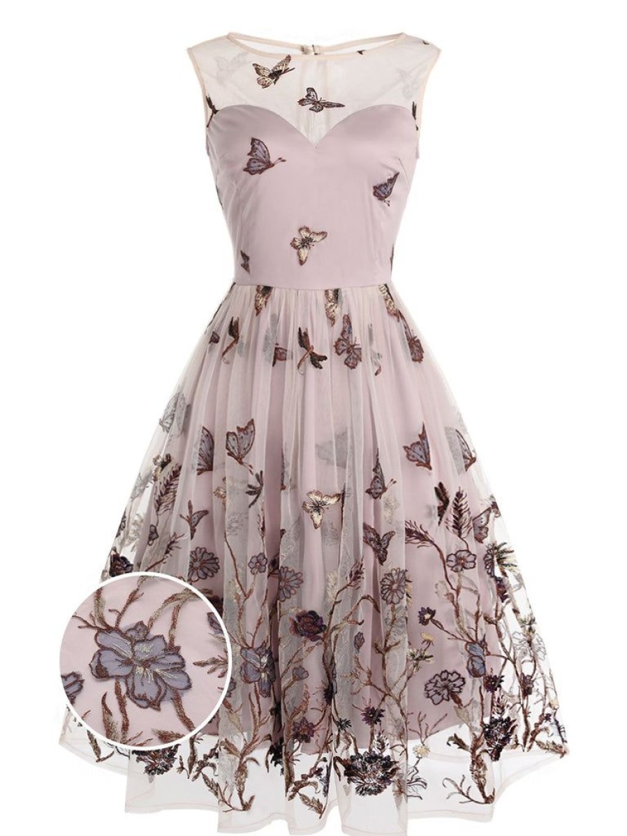 Clothing Retro Stage | 1950S Butterfly Lace Swing Dress Purple