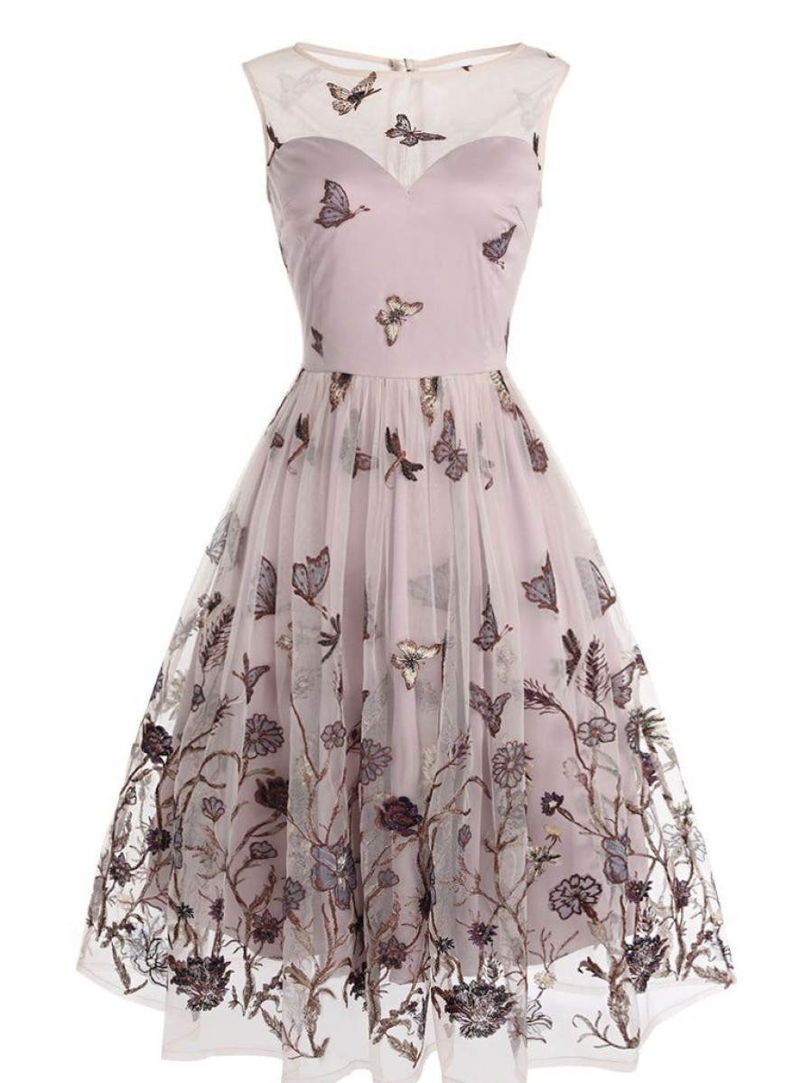 Clothing Retro Stage | 1950S Butterfly Lace Swing Dress Purple