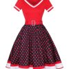 Clothing Retro Stage | Multicolor 1950S Polka Dots Patchwork Belted Dress