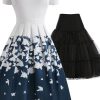 Clothing Retro Stage | 2Pcs 1950S Butterfly Off Shoulder Dress & Black Petticoat Blue