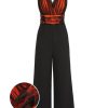 Clothing Retro Stage | 1930S Butterfly V-Neck Patchwork Jumpsuit Orange