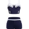 Clothing Retro Stage | 1950S Spaghetti Buttons Swimsuit Navy Blue