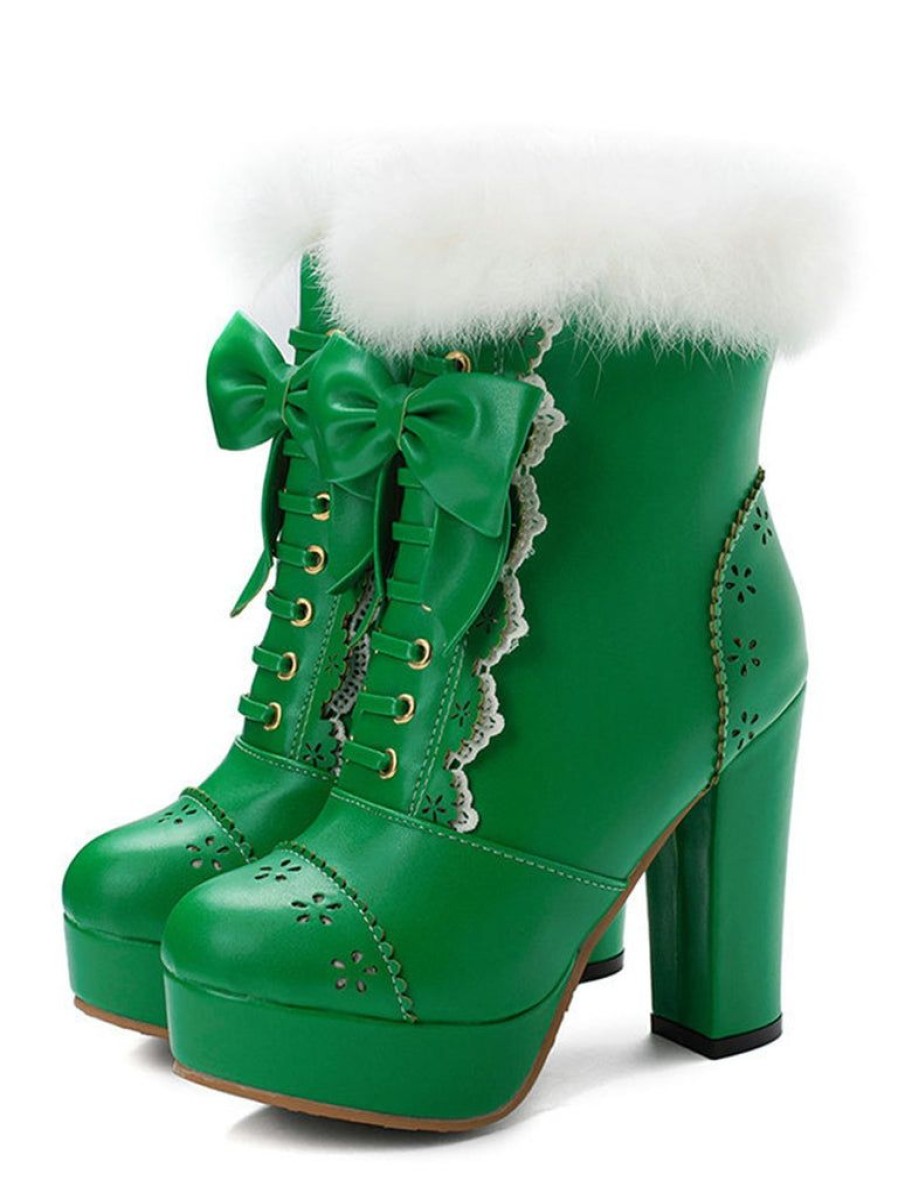 Shoes Retro Stage | Retro Furry Bowknot Chunky Heel Snow Boots