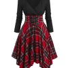 Clothing Retro Stage | 1950S Plaid Lace-Up Swing Dress Red