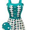 Clothing Retro Stage | 1950S Geometric Pattern Patchwork Swimsuit Green