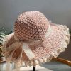 Accessories Retro Stage | Pale Pink Hand-Made Lace Bow Sun Hat