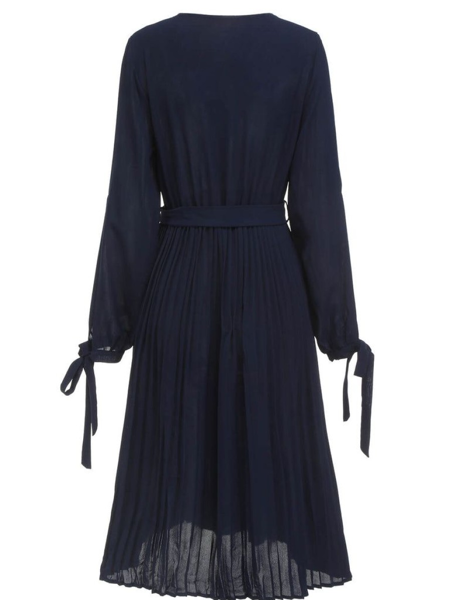 Clothing Retro Stage | 1940S Tie-Up Waist Shift Dress Dark Blue