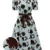 Clothing Retro Stage | 1940S Blue Floral Dress With Bow Belt Light Blue