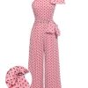 Clothing Retro Stage | 1930S Polka Dot One-Shoulder Jumpsuit Pink