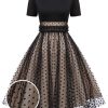 Clothing Retro Stage | 1950S Polka Dot Swing Vintage Dress Black