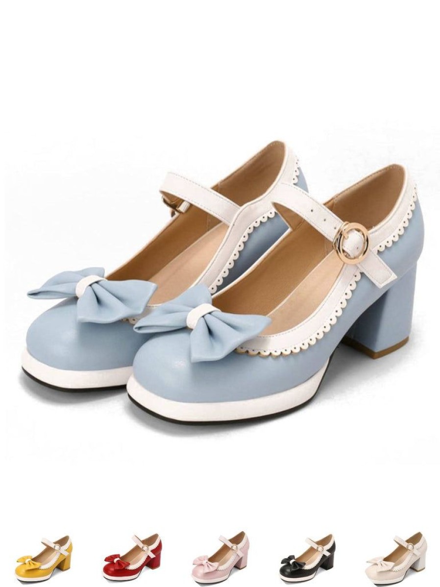 Shoes Retro Stage | Bowknot Chunky Heels Mary Jane Shoes