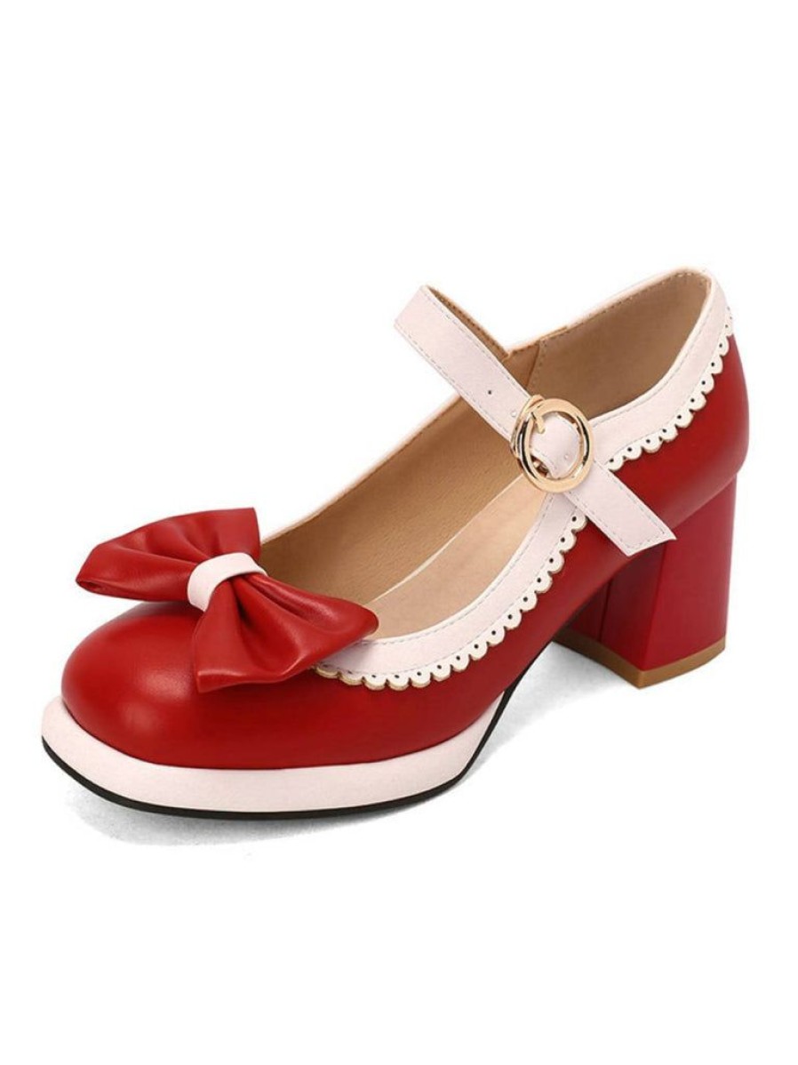 Shoes Retro Stage | Bowknot Chunky Heels Mary Jane Shoes