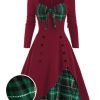 Clothing Retro Stage | 1950S Sweetheart Plaid Patchwork Dress