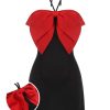 Clothing Retro Stage | Red 1960S Bow-Knot Patchwork Wrap Dress Black