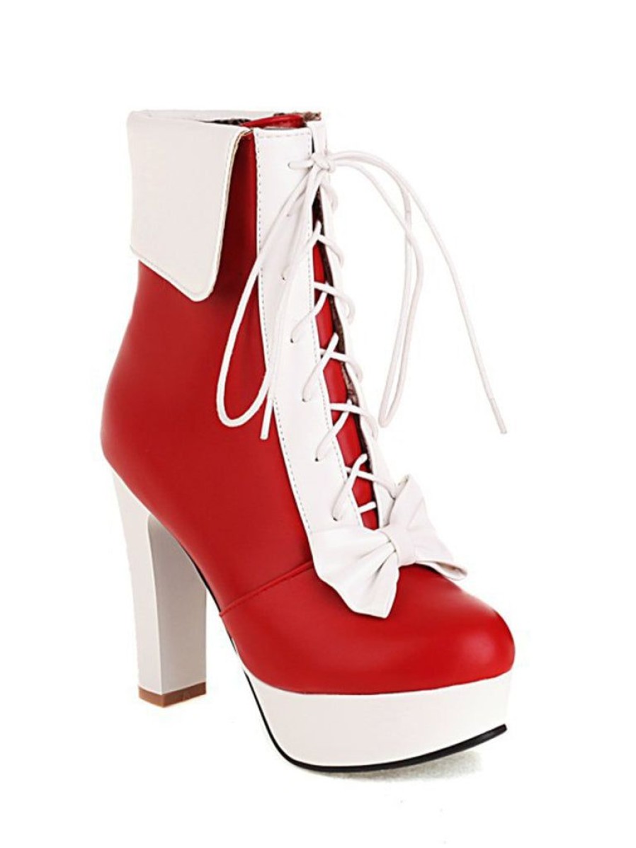 Shoes Retro Stage | Christmas Pointed Toe Side Zip High Heel Low Boots